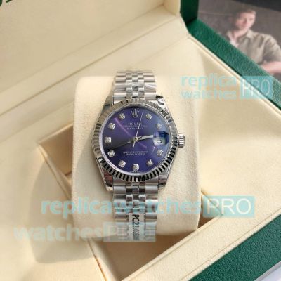 Swiss Quality Rolex Datejust 31mm Ladies Purple Face 904L Stainless Steel Replica Watch 